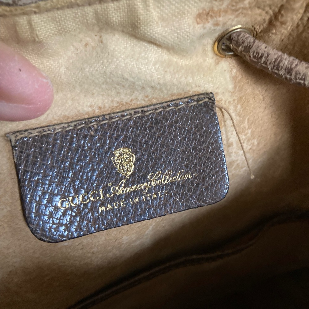 Vintage 1980s Gucci GG Canvas Brown Leather Drawstring Bucket Bag - Picture 3 of 10